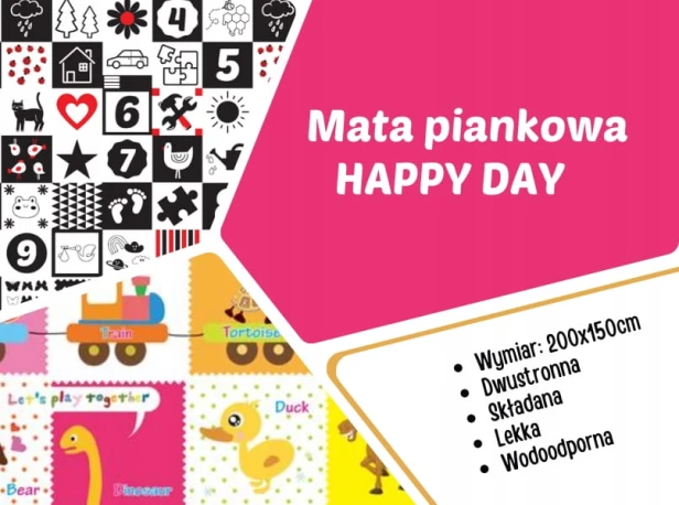 Bocioland mata piankowa edukacyjna, miękka, składana 200x150 0+ HAPPY DAY